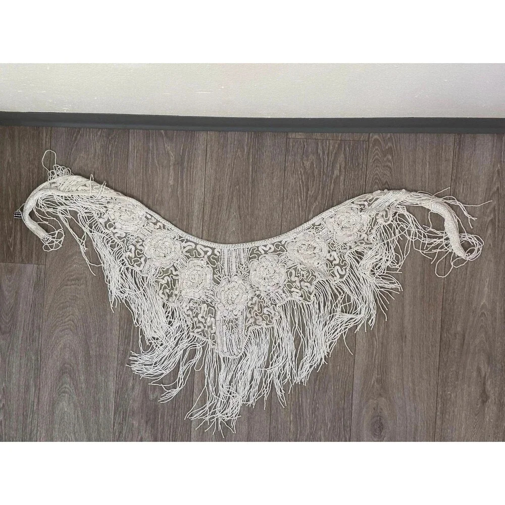 Vintage Beaded Fringe Shawl  Western Fashion Statement Collar
